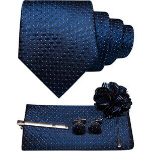 Men's Tie and Pocket Square Lapel Pin Cufflinks Tie Clip Sets with Gift Box 5PCS